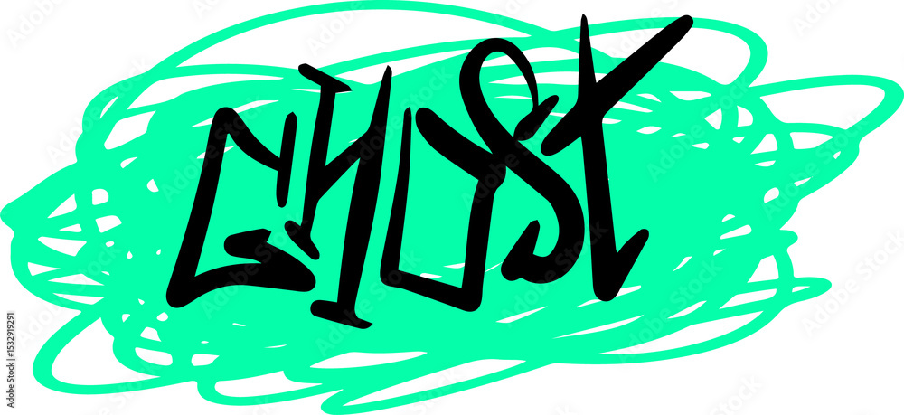 Aufkleber ghost graffiti text floating over turquoise green scribble on transparent background in flat design