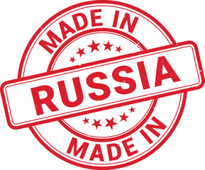 Made in Russia red grunge round stamp,sign, logo, badge, icon, sticker, label, emblem, stamp, symbol, black, line, flat vector, isolated illustration.