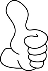 Stylized cartoon hand is making thumbs-up in bold line style, transparent background