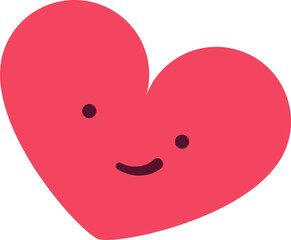 Smiling flat design heart is floating on transparent background, showing dark eyes and curved mouth