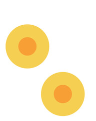 Two stylized eggs are floating on transparent field, featuring pale yellow rings and deep yolks