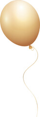 Gold party balloon is floating in vector art on transparent background, showing curling string