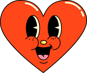 Stylized red heart is smiling in flat design on transparent background, shiny eyes and rosy cheeks
