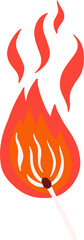 matchstick is producing stylized flame shapes in flat design, transparent background