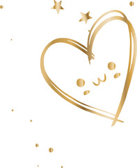 Gold brush heart doodle is floating on transparent layer featuring smiling face, stars and dots