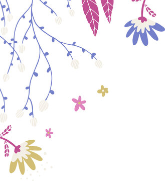 Fototapeta Floral flat design is decorating transparent background showing violet branches, daisy blooms