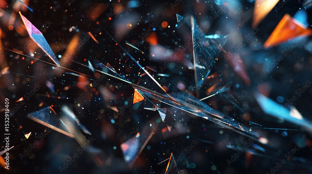 Poster abstract geometric shards of data floating in dark space