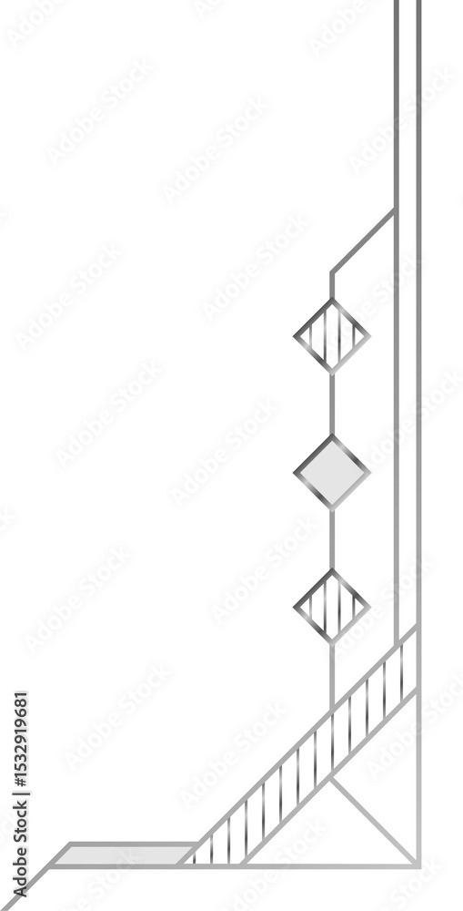 Poster geometric border is appearing in flat design on transparent backdrop with striped grey diamonds