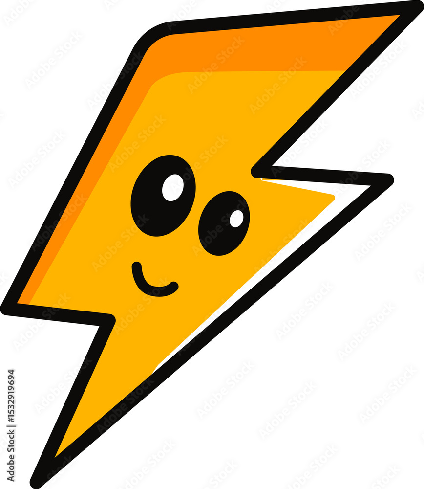Poster lightning bolt is smiling in flat design with power icon on transparent background, copy space