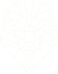 Stylized geometric lion head is shining in flat design with golden segments, transparent background