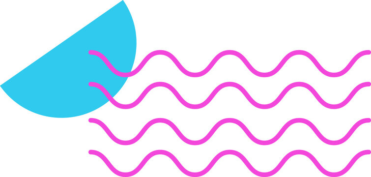 Naklejki Flat design showing half sun and water waves in turquoise and magenta on transparent background