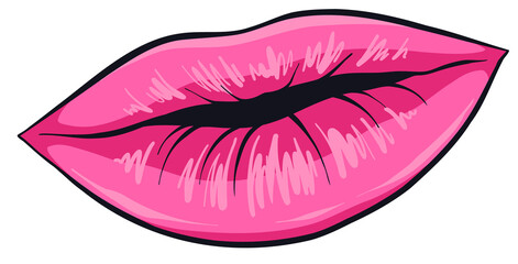 Lips graphic is being shown in flat sticker design, with bright pink hues on transparent background