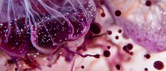Suspended ink diffusion in clear gelatine creates vibrant pigment explosion