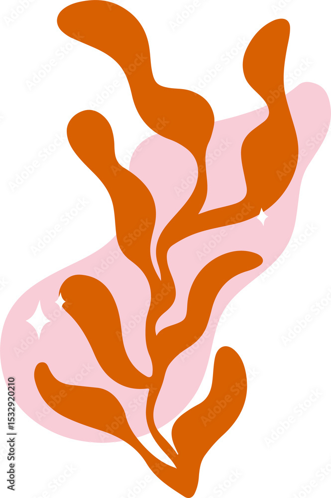 Poster flat design shape is floating on clear background with pink blob orange branches and white sparkles
