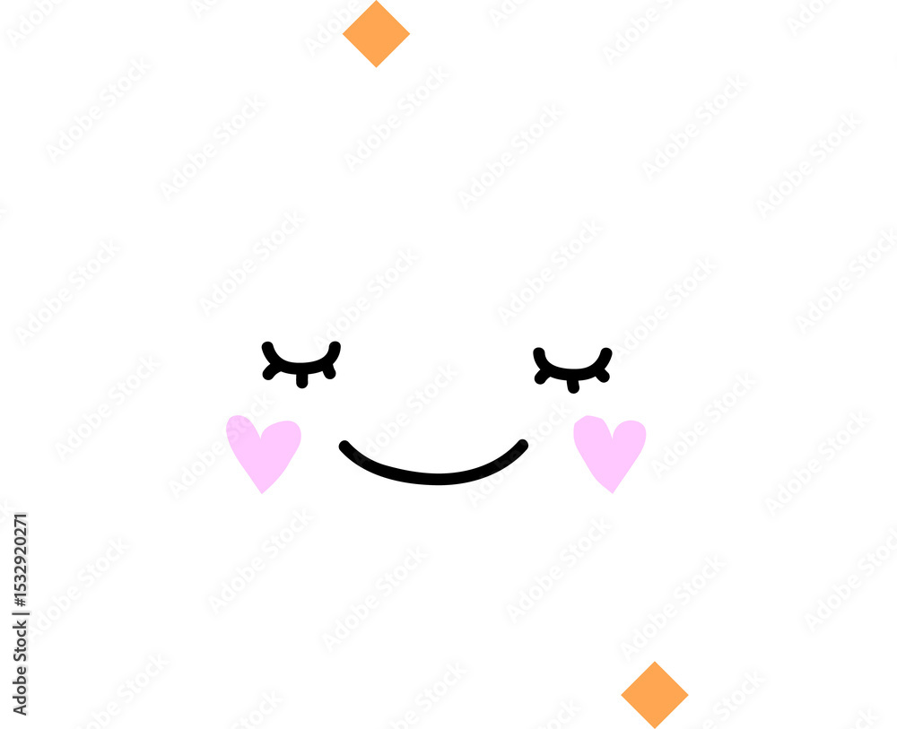 Poster smiling cloud, mini cloud and orange diamonds are floating on transparent background in flat design