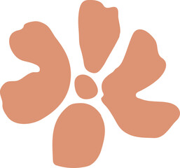 Flat style five peach petals around central oval are creating flower motif, transparent background