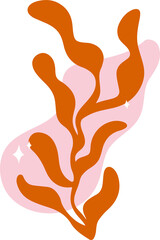Flat design shape is floating on clear background with pink blob orange branches and white sparkles