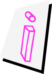 Pink-outlined 3D block and capsule are floating on tilted white plane, transparent background