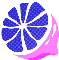 Abstract blue citrus slice is being shown in flat design on transparent background with pink splash