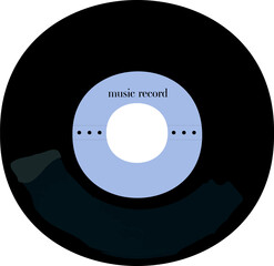 flat design vinyl record floating on transparent bg, showing blue label, center hole, dot markers