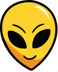 Alien head floating in flat design on transparent background with yellow face and black eyes