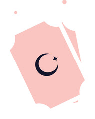 Flat design cards are floating with pink and moon star icons, transparent background, copy space