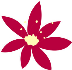 Stylized flat flower is being shown on transparent background with red petals and yellow center