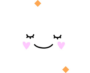 Smiling cloud, mini cloud and orange diamonds are floating on transparent background in flat design