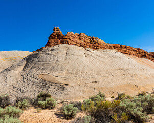 Red Kayenta Sandstone Formations on Ancient Petrified Layered Sand Dunes, Nautilus Trail, Paria Canyon-Vermillion Cliffs Wilderness, Utah, USA