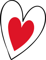 Stylized red heart is nesting inside black outline in sketch illustration with clear background