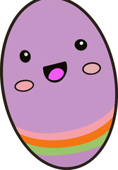 Kawaii Easter egg is smiling on transparent background, showing colorful stripes and cheerful face