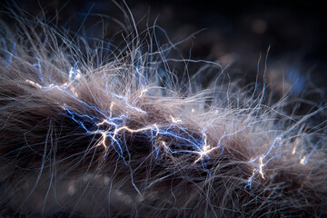Static charged synthetic fur showing electrifying macro details