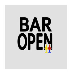 Bar Open Neon Sign Vector with Drinks and Nightlife Elements

