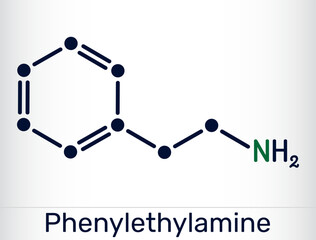 Phenylethylamine, PEA molecule. Neuromodulator and stimulant compound found in chocolate