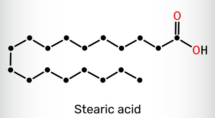 Stearic acid molecule. Saturated fatty acid found in food and cosmetics. Vector illustration