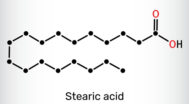 Stearic acid molecule. Saturated fatty acid found in food and cosmetics. Vector illustration