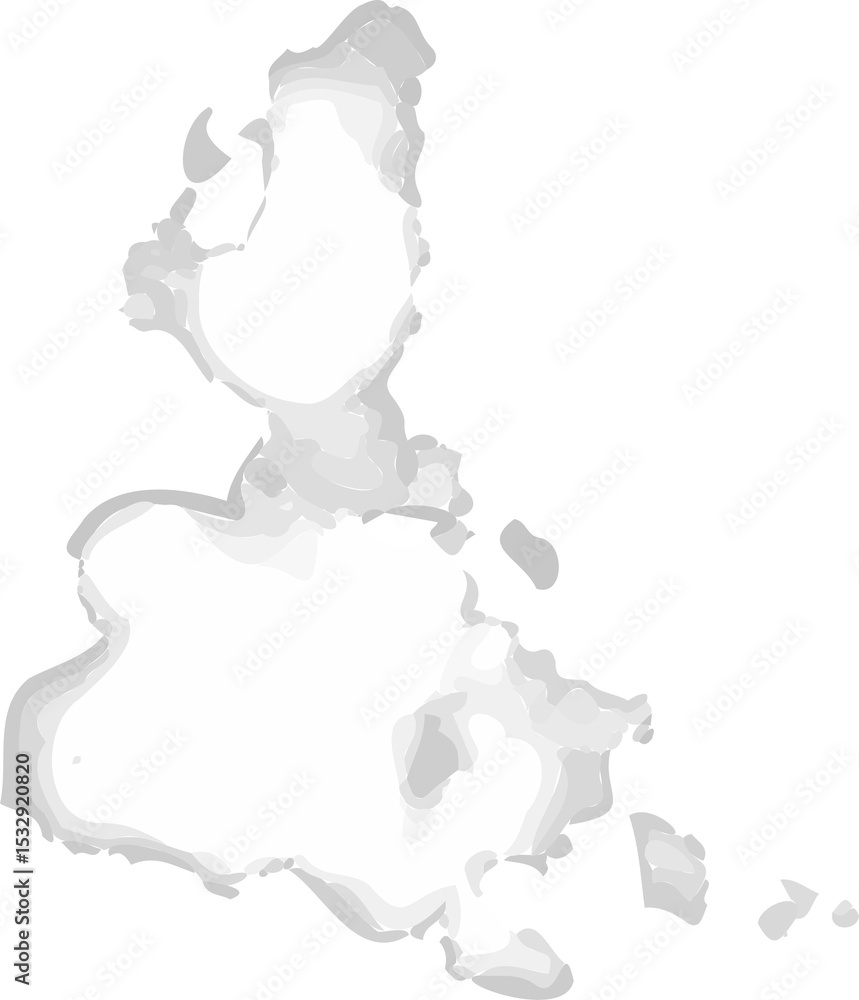 Poster displaying grayscale ink blot shapes in flat vector showing 2 lobes on transparent background