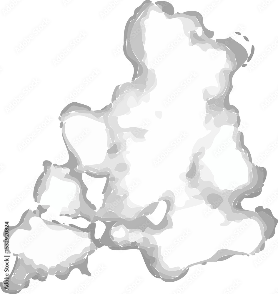 Poster abstract white blotches floating in flat vector on transparent background showing grey contours