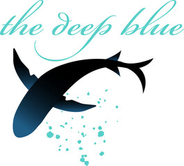 Vector fish is gliding under flowing turquoise script with water droplets on transparent canvas