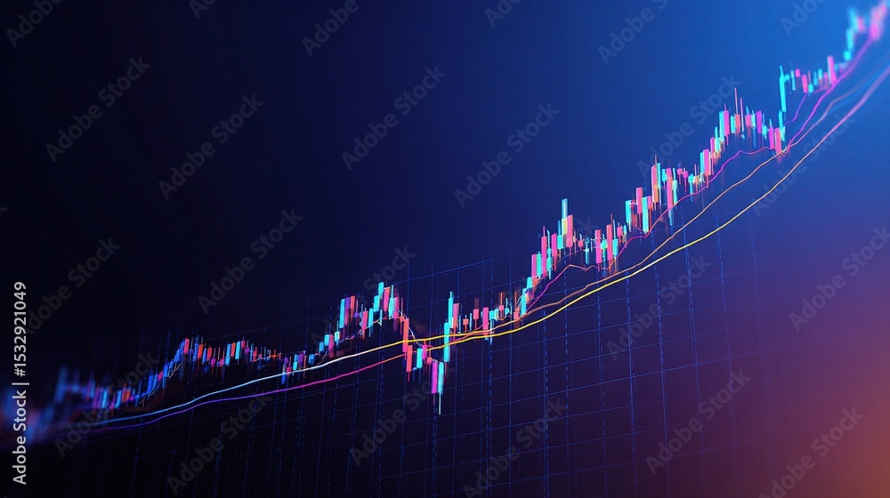 Poster abstract financial chart with uptrend line graph on dark background