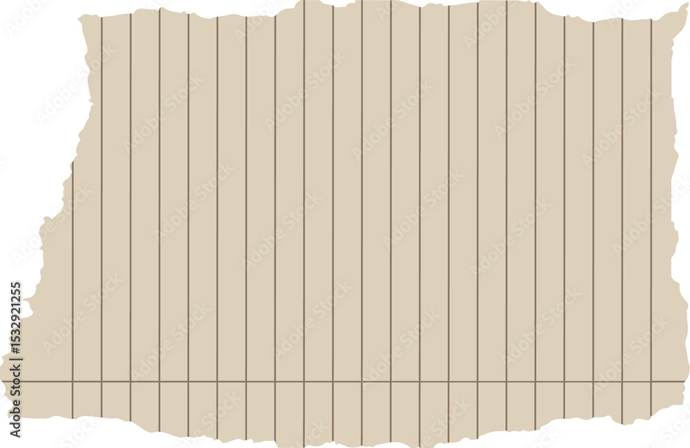 Poster torn sheet of lined notebook paper is floating on transparent background, flat design