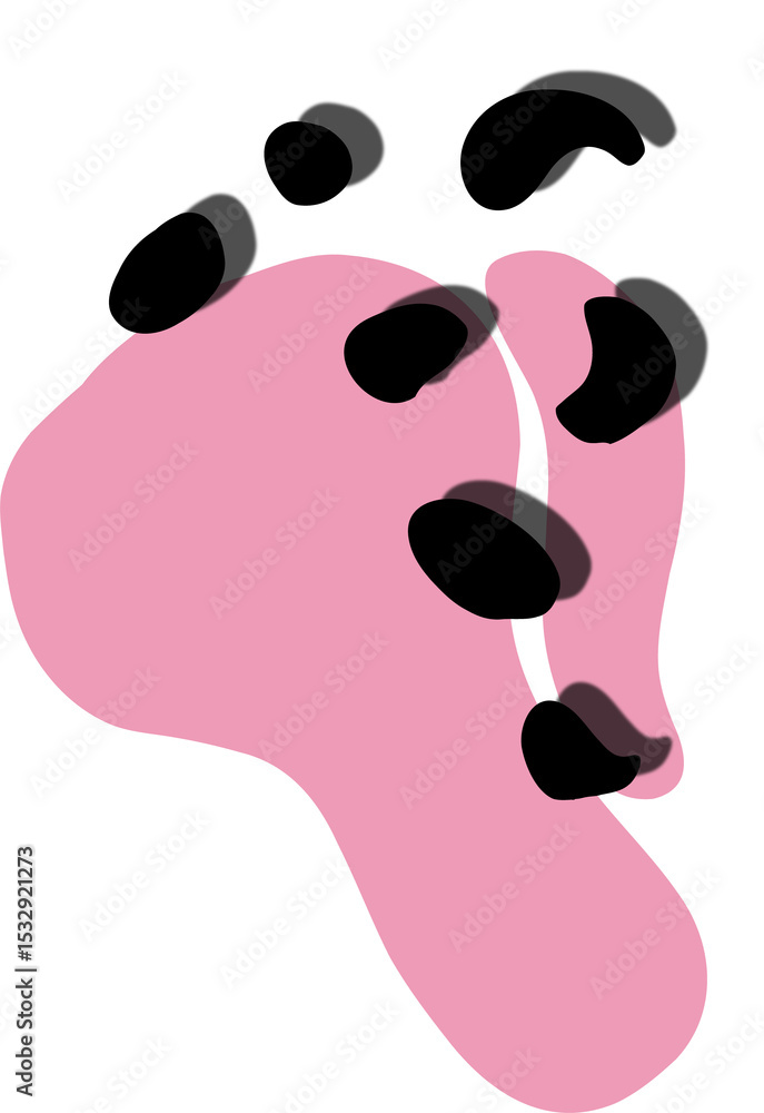 Poster flat design is showing two overlapping pink blobs scattering black ovals on transparent background