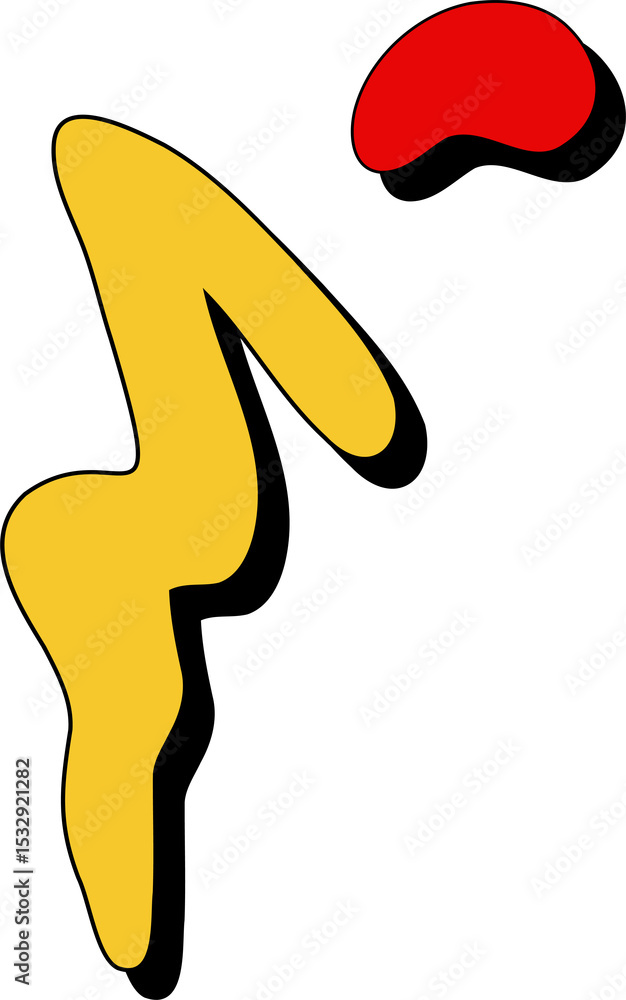 Poster large yellow splash and smaller red blob are floating on transparent flat design with bold shadows