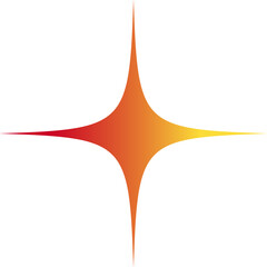 Four-pointed starburst glowing with red to yellow gradient in flat design on transparent background
