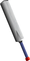 Cricket bat is appearing in flat-design with blade, blue grip and red knob, transparent background