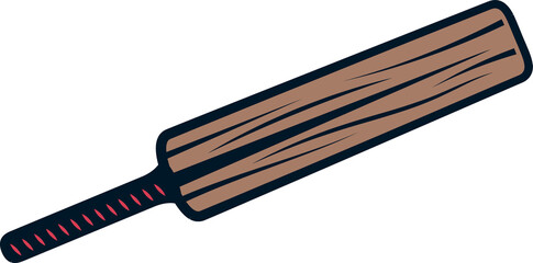 Outlined colored cricket bat is floating diagonally with red-striped grip, transparent backdrop