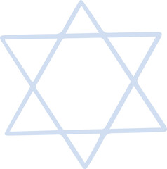 Hexagram shape is forming in flat geometric design with light-blue line on transparent backdrop