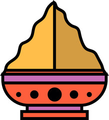 Flat design bowl is floating on transparent background and is showcasing two vibrant spice heaps