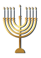 3D render golden candelabrum is showing nine lit white candles against transparent background