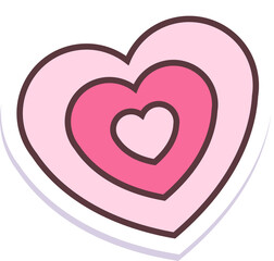 Showing nested hearts in flat art with transparent background dark brown outlines and violet shadow